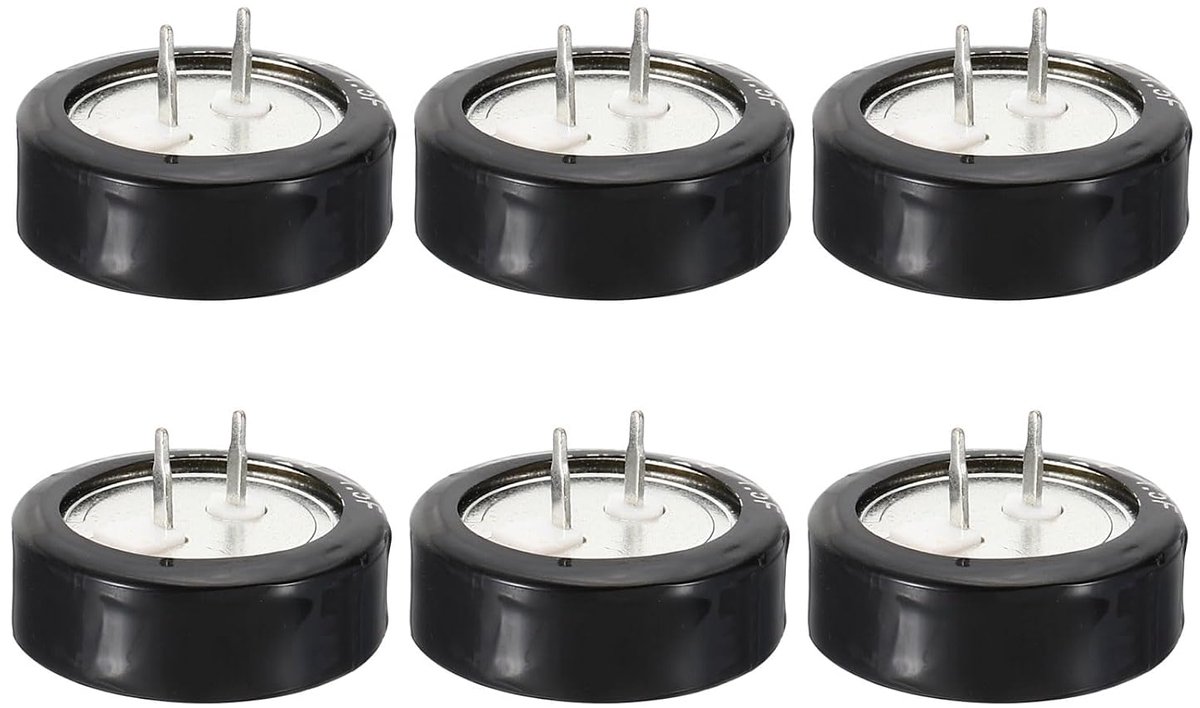 6 stuks 5,5 V supercondensatoren 1,5F C-vormige knoopcondensatoren hoge energie lage weerstand hoge consistentie voor AC-motor stroomindicator zwart