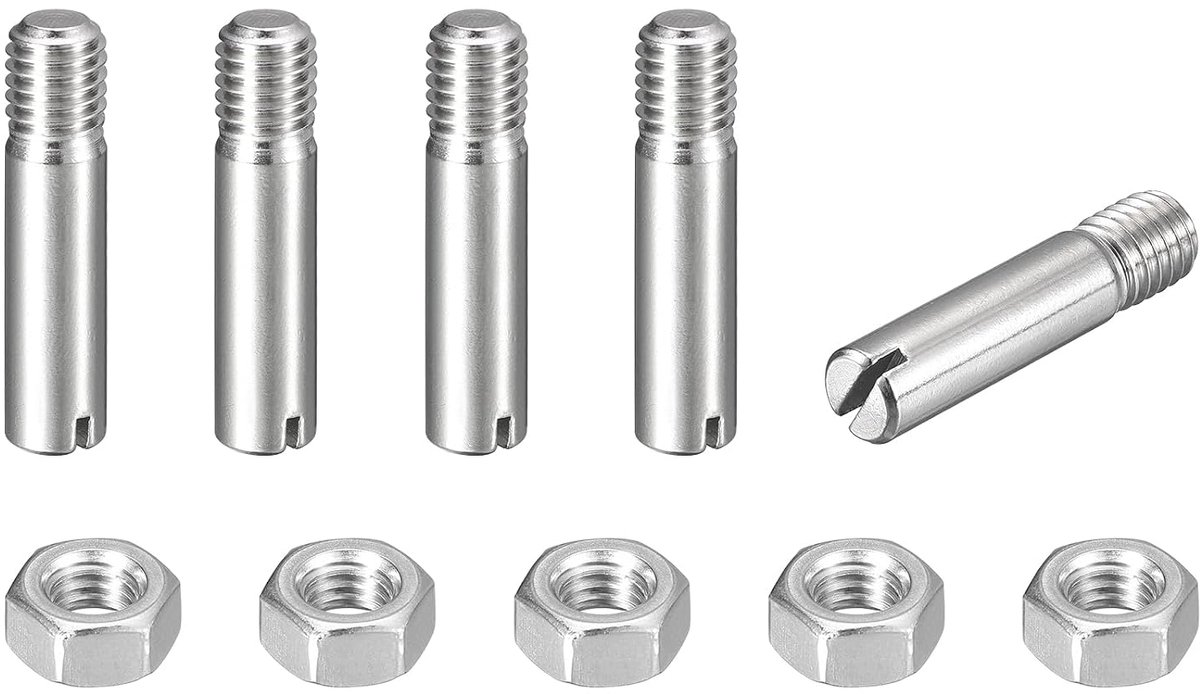 5 stuks cilinderstift, M8 x 35 mm, 304 roestvrij staal, positioneringspen, buitendraad, geribbelde schroef met moer, voor installatie van keukenmeubels (GB878)