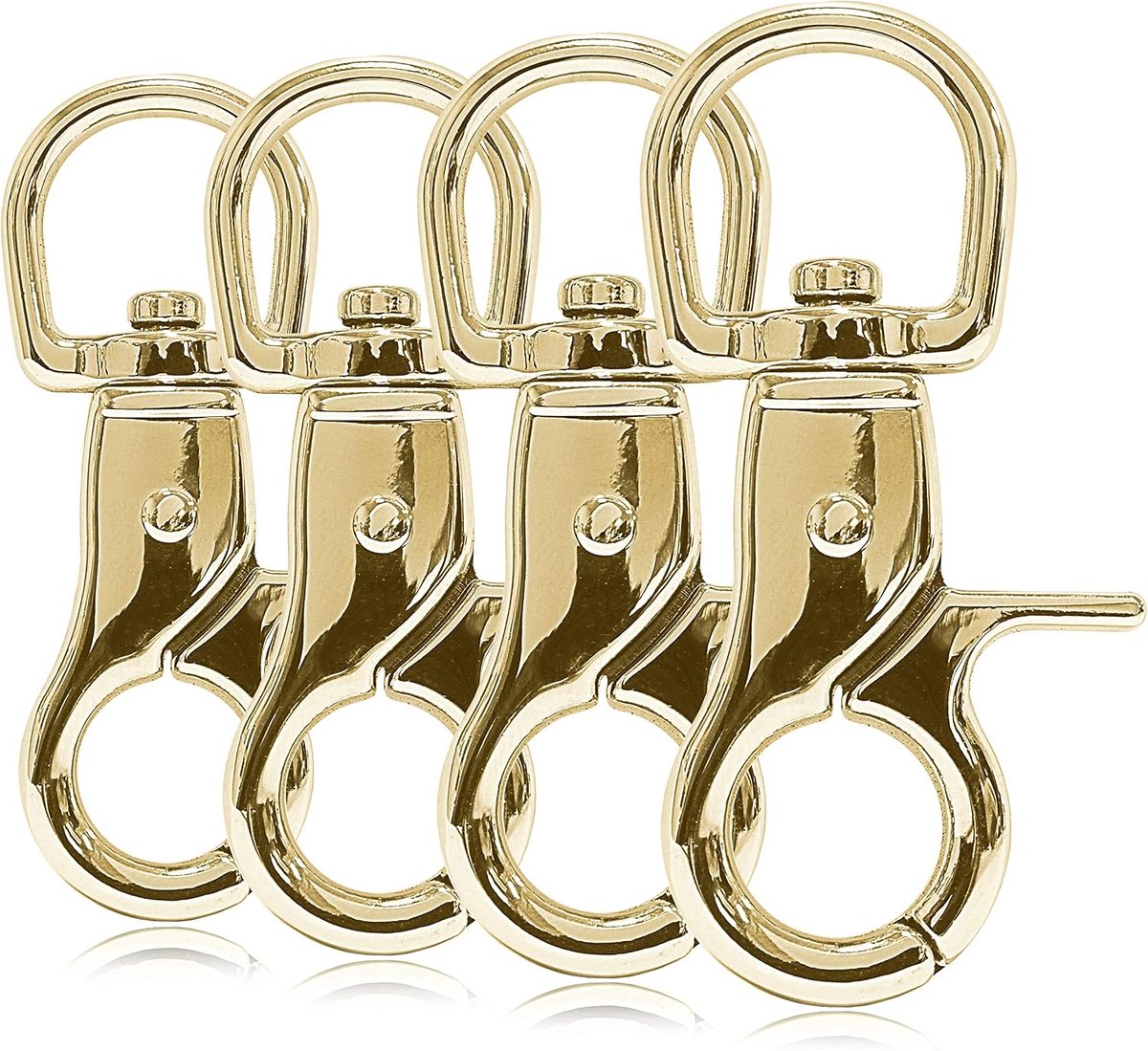 scherenkarabijnhaak 60 mm met wervelfunctie, draaikop en triggerhead snapmechanisme, 15 mm oog voor hondenriem, halsband, koord en lussen, voor Paracord 550 werk, gelegeerd staal, 4 stuks, goud