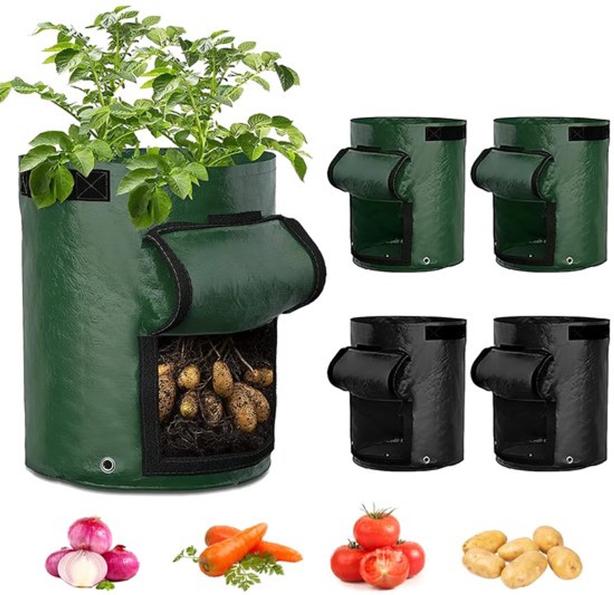 Aardappelplantzak, 4 Stuks, 35 Liter, Groenten, Tomatenplanten, Plantzak, Aardappelplantzak, Aardappels Groeien met Zichtbare Flap, Plantzak voor Tomaten, Aardappels, Bloemen, Planten, 35 x