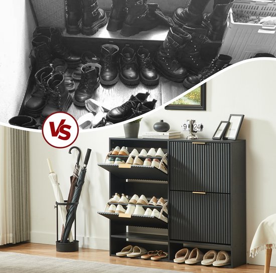 MODENUIT Schoenenkast - Nutfront Met Kantelbeveiliging - Voor Hal - Spaanplaat - Zwart - 120x24x102 Cm — afbeelding 2