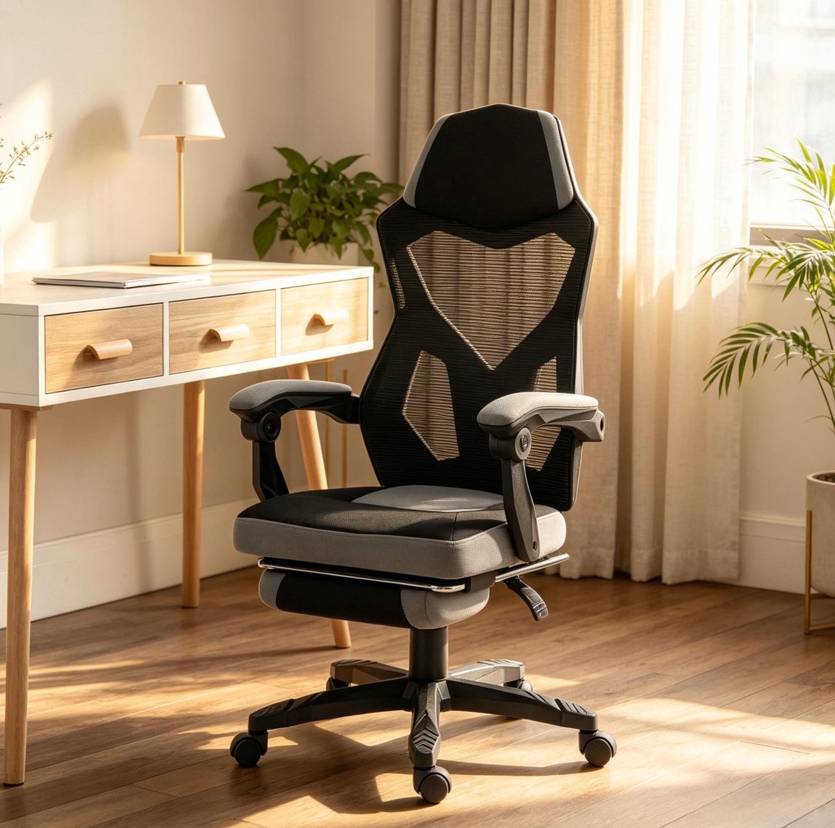 STILVORA Gamingstoel 58 x 63 x 112 122 cm Ergonomisch Met Verstelbare Zithoogte Voor Kantoor En Gaming Mesh Kunststof Zwart Grijs