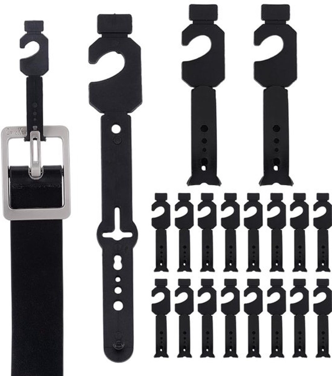 200 stuks zwarte plastic riemhangers, verstelbare stropdassenorganizer voor het ophangen van kastaccessoires, haken voor riemen, tanktops, stropdassen, sjaals, hoeden, kastorganizer, display