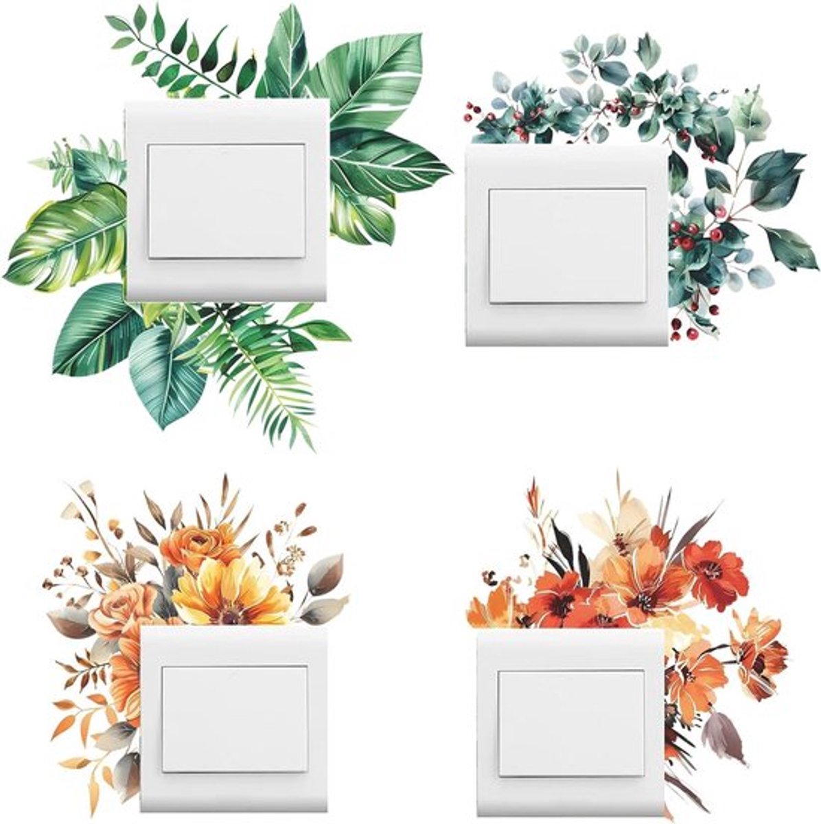 Vier seizoenen planten muurstickers lichtschakelaar sticker - set van 4 - waterdicht en decoratief voor woonkamer, slaapkamer, keuken Je kunt overwegen
