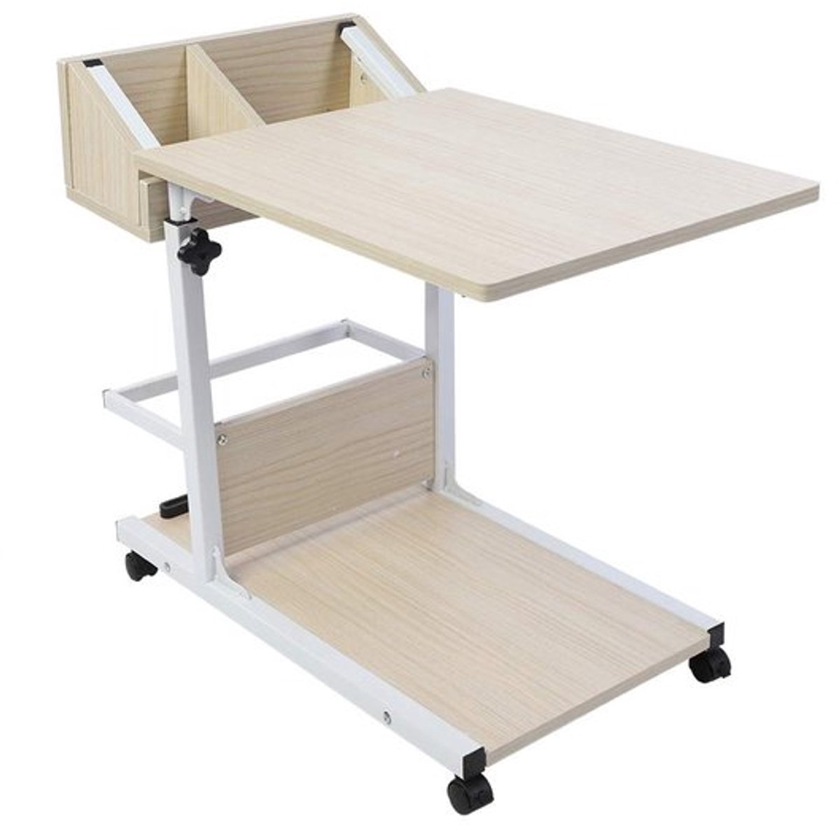 In hoogte verstelbaar laptopbureau met wielen, opvouwbare slaapbank, bureau met opberglade, stabiele tafel voor thuis en op kantoor (wit)