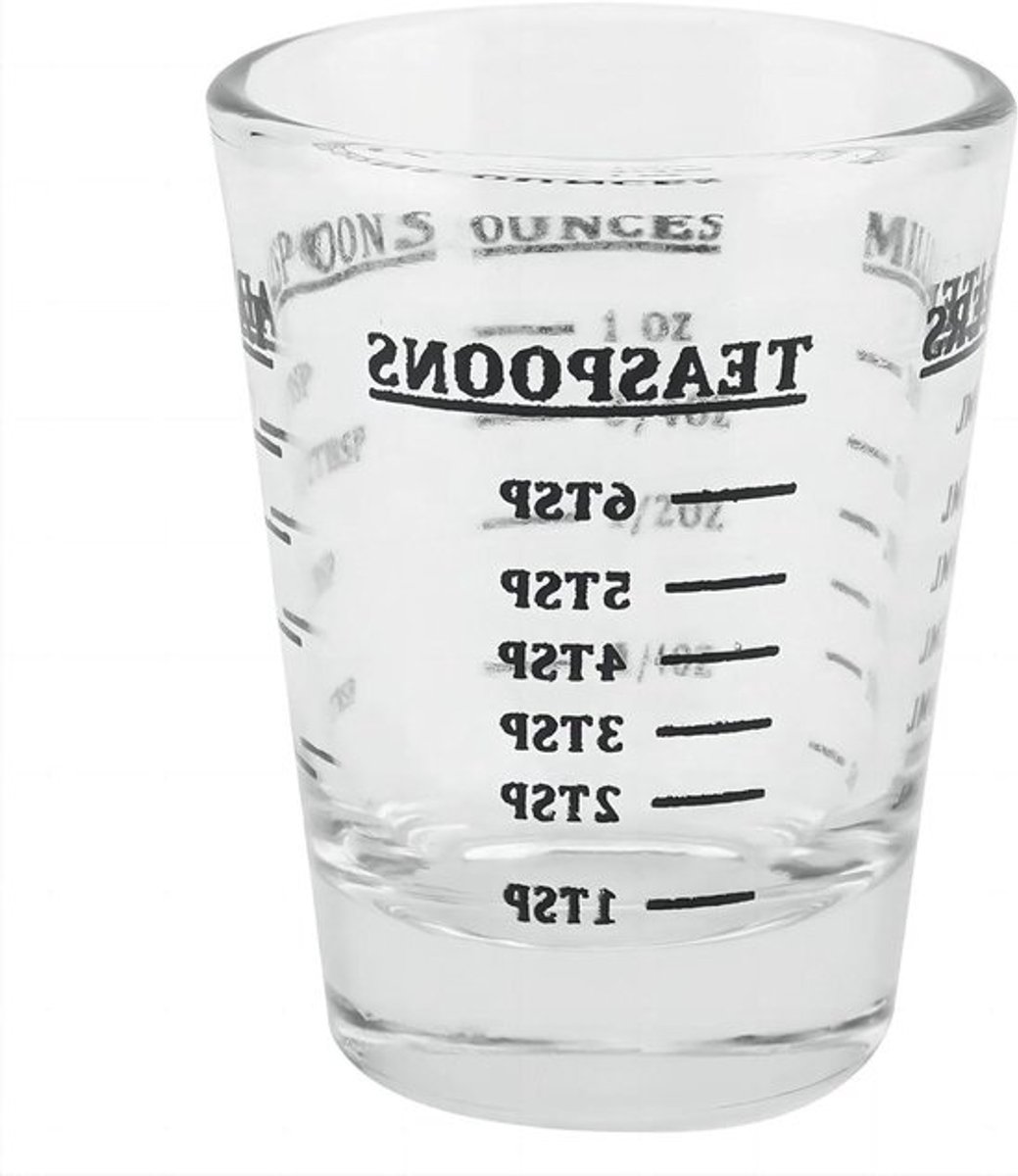 Shotglazen-maatbeker 30 ml - glas mini maatregelen ronde vloeibare glazen meetkan - 1 oz met 4 schalen - Oz-Ml-theelepel-eetlepel keukengereedschap .