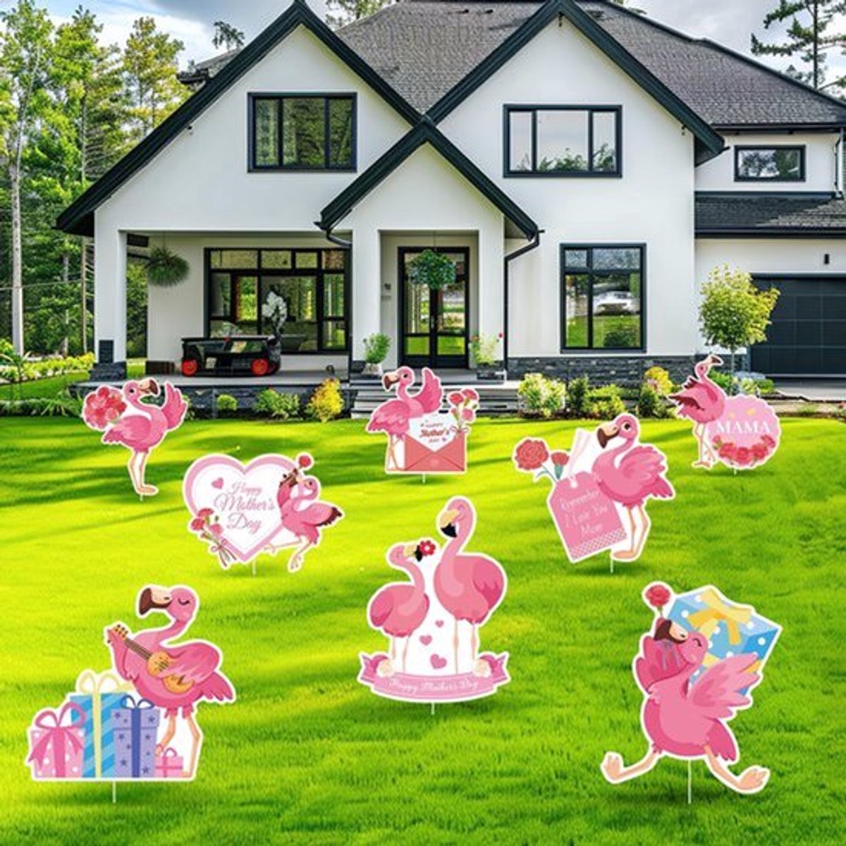 8-delige Moederdag Flamingo Tuinborden - Roze Tropische Decoraties met Stakes