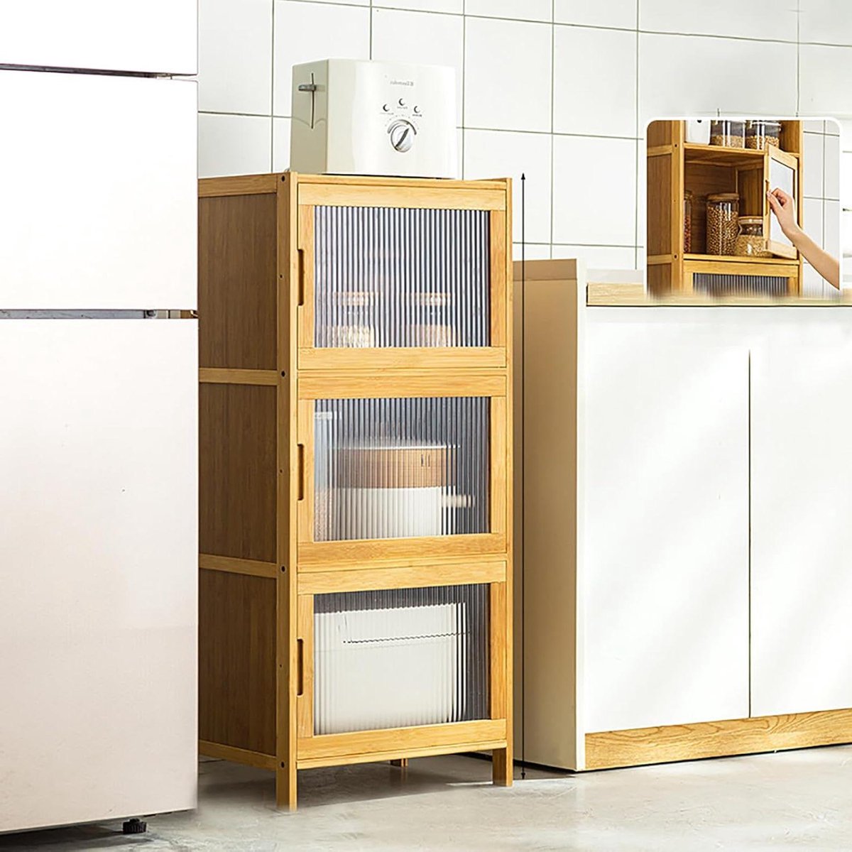 Keukenopbergkast - Dressoir Kast - Keuken Organiseren - Stofdichte Kast - 32 cm Diep - Natuurlijk Bamboe