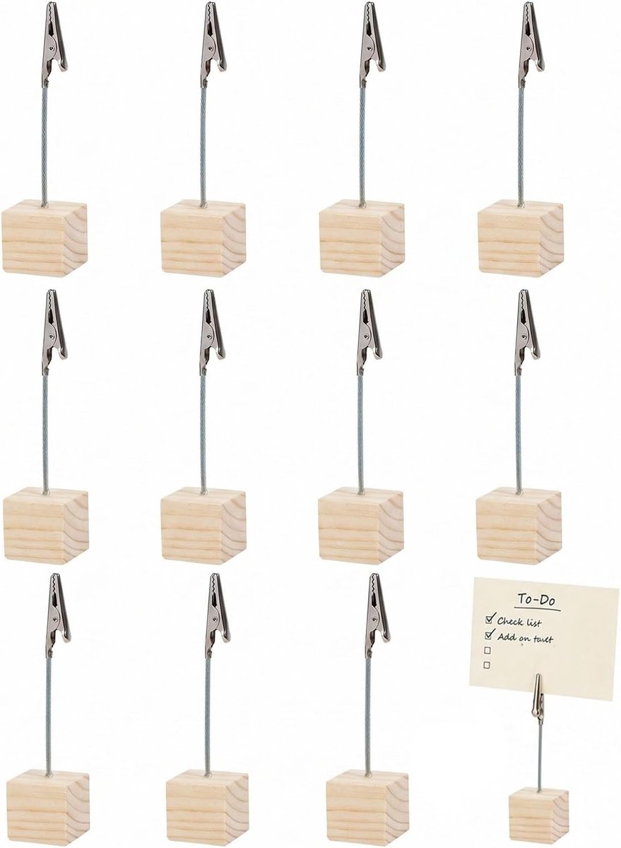 Fotohouders met klemmen - 12 stuks - natuurlijk hout - ideaal voor foto's en notities - ShopVlot