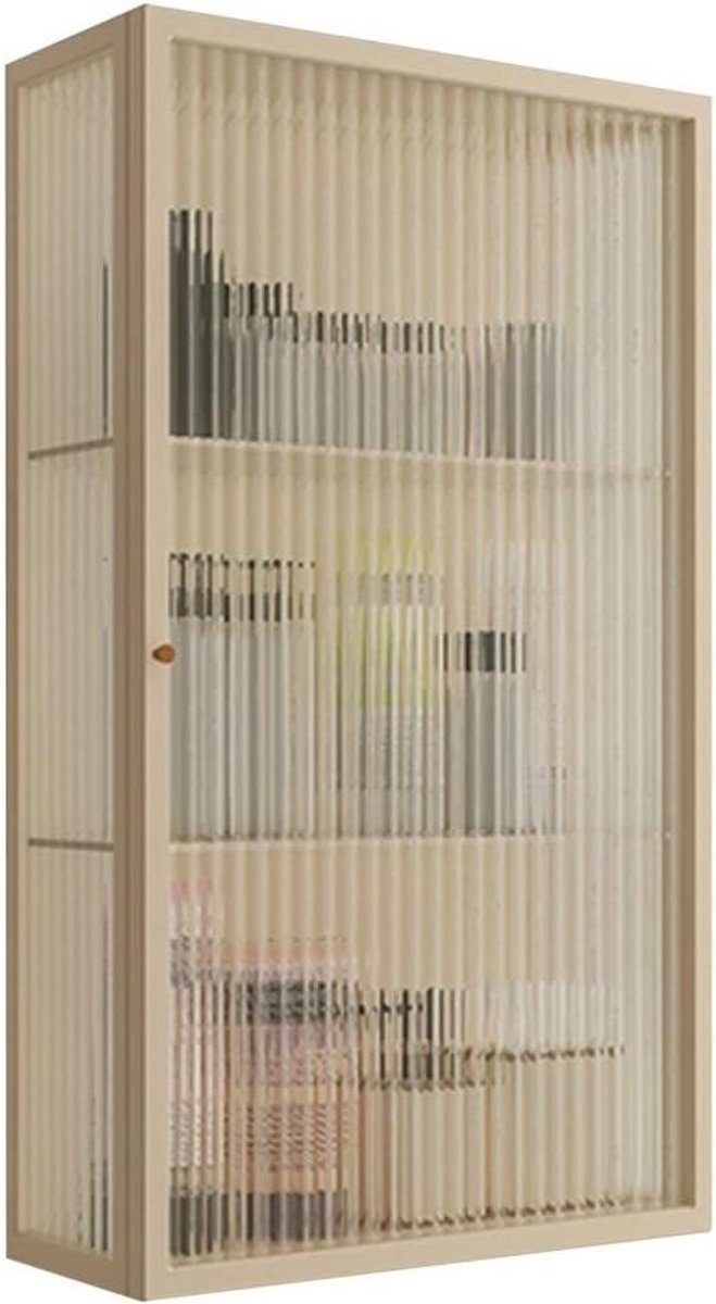 Metalen Wandkast - Glazen Opbergkast - Badkamer Organisatie - Glazen Deur - 60x50x15 cm - Beige
