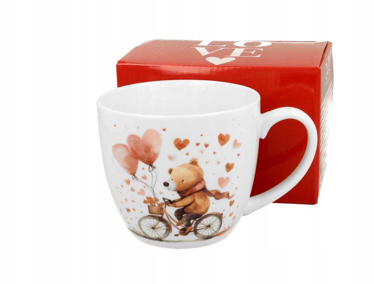 Merkloos Merkloze Porseleinen Mok 460ml met Schattige Beer op Fiets & Cadeauverpakking