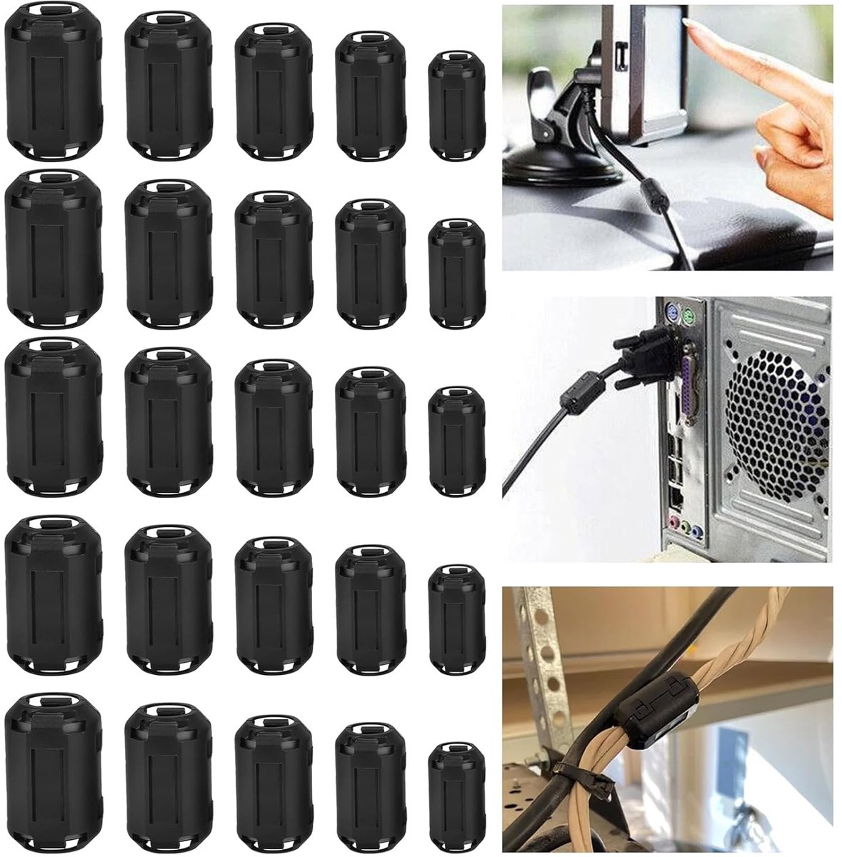 Ferrietkern set 25 stuks - Ferriet ringkern clip - RFI EMI ruisonderdrukking - Ideaal voor kabels en elektronica - ShopVlot