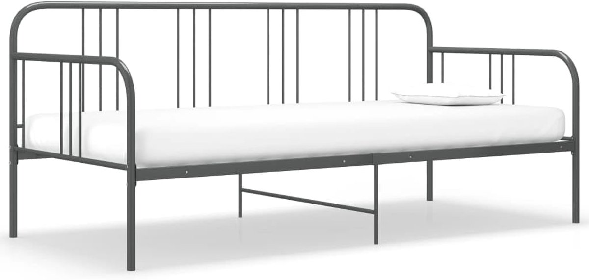 Metaal grijs 90x200 cm met zijplank, stevig metalen frame voor dagelijks gebruik, omvormbare logeerbedbank voor beperkte ruimte, ideaal voor onverwachte gasten en kleine appartementen