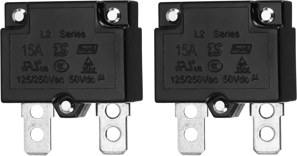 Automatische drukknopschakelaar, 15 A, 125/250 V, AC, 50 V DC, thermische overbelastingsbeveiliging met automatische herstart voor industriële auto's