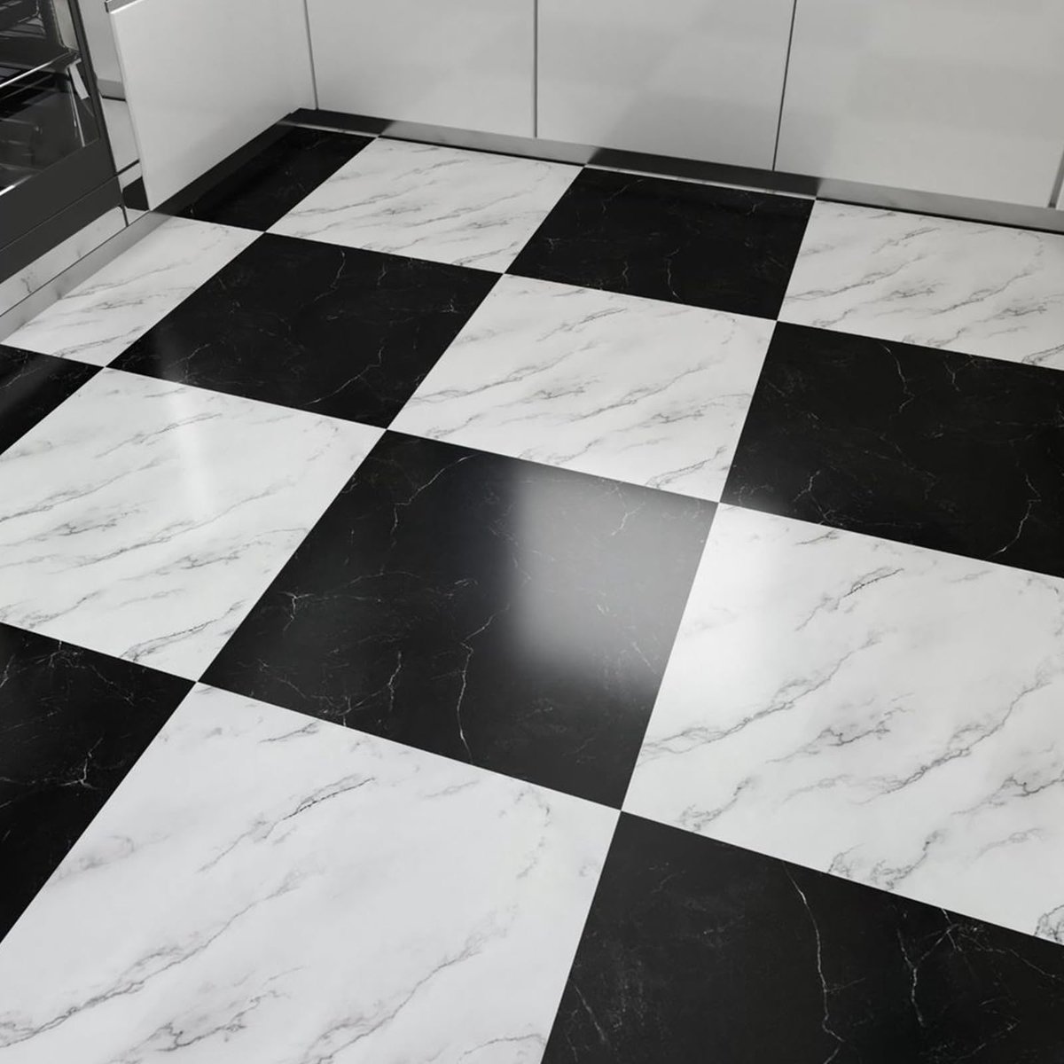 PVC-vloerbedekking 30 x 30 cm - zelfklevend - zwart wit marmer - ideaal voor keuken en badkamer - SnelShoppen