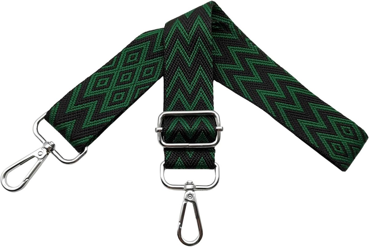 Tasriemen om te wisselen, verstelbare schouderriem voor tassen, tasriem breed, 3,8 cm, schouderriem met karabijnhaak, zilver, schouderriem voor dames, doe-het-zelf tas, zwart/donkergroen, X20