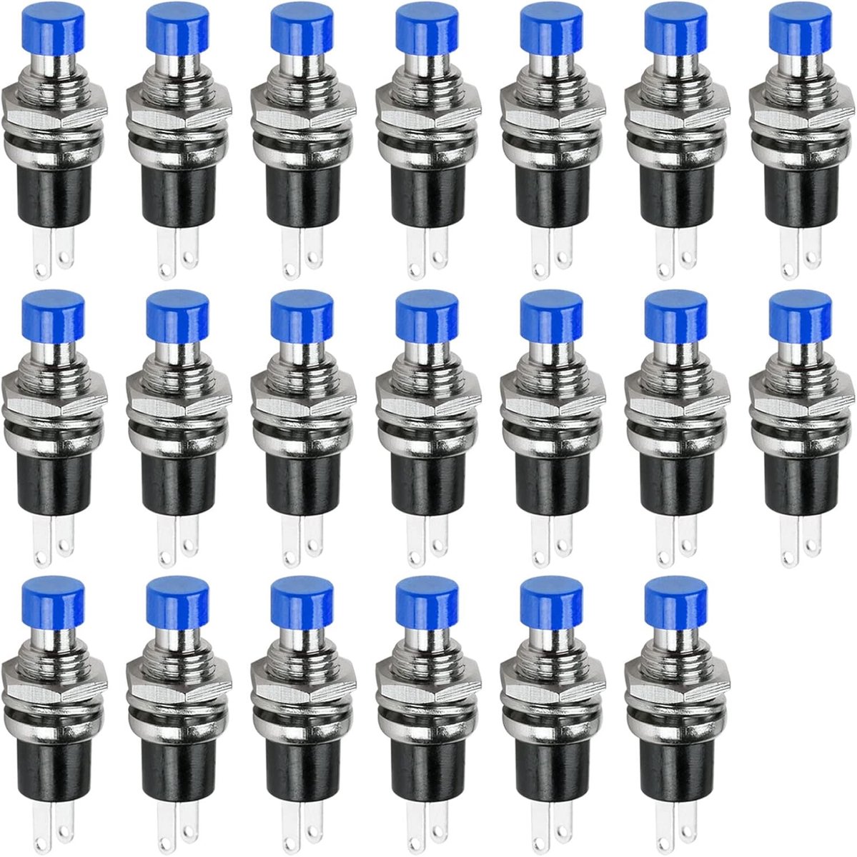 Push Button Momentary Switches, Ampper 2 Pin On Off 1A 250V AC 7MM Round SPST Normal Open Momentary Pushbutton Switches (Blue, Pack of 20)
