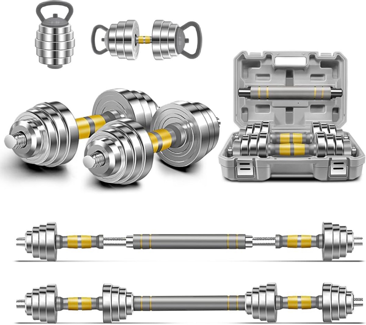 Verstelbare Halter Set-20/30/40KG gewichtenset,Halter Barbell 3 in 1,Stalen Halters Paar voor Fitness van Volwassenen Vrouwen Mannen,Thuissport Trainingsapparatuur