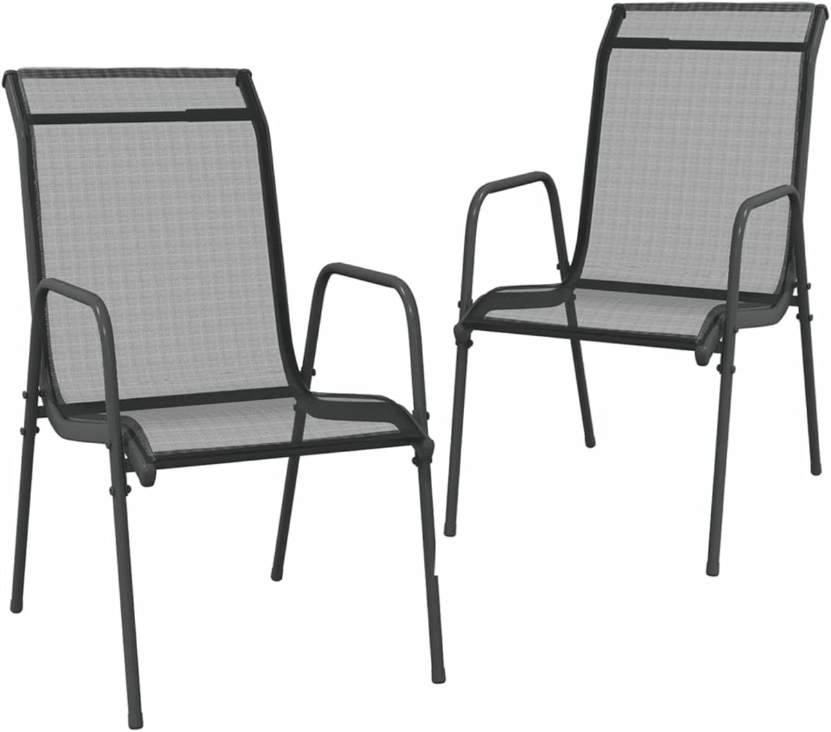 Tuinstoelen, 2 stuks, armleuningen, balkonstoelen, tuinstoel, balkonstoel, campingstoel, tuinmeubelen, stoelen voor balkon, tuin, terras, staal en textiel, zwart