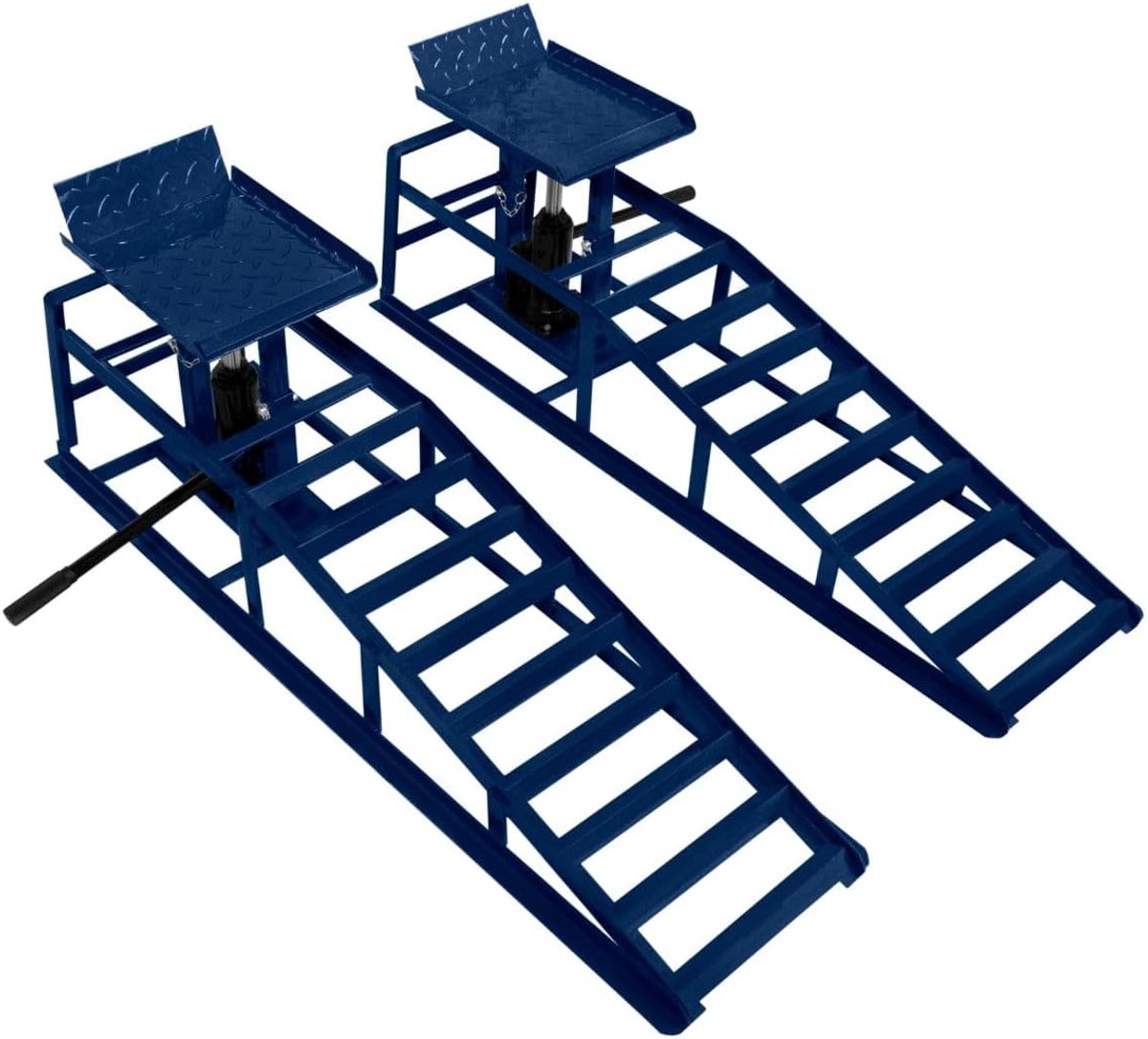 Autobruggen 2 Heavy Duty 3000 kg Garage Bestelwagen Voertuig Krik Hefbrug Laadbrug 34 x 26 cm Platform Hoogte 305-390 mm Maximale Bandbreedte 245 mm Blauwe Stalen Veiligheidsbout