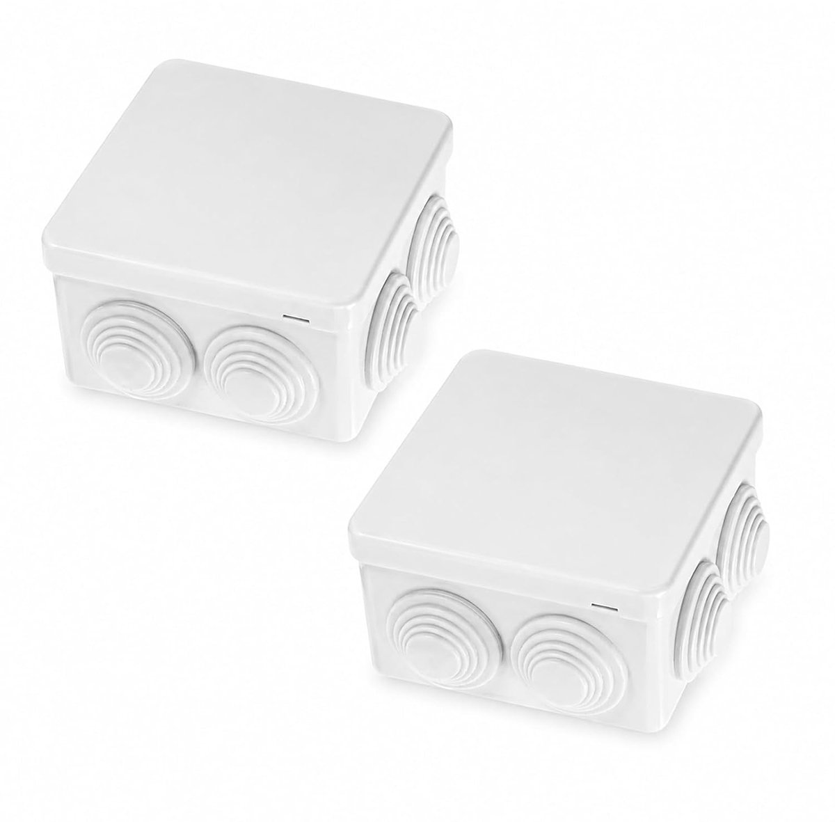 2 stuks aansluitdozen waterdicht IP65, ABS aansluitdoos 100 x 100 x 70 mm voor elektrische bedrading buiten en binnen, bescherming tegen stof en water, wandoppervlak, eenvoudige installatie