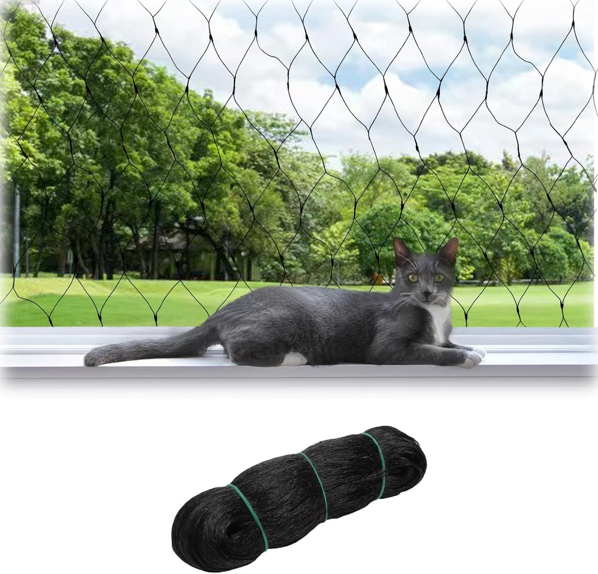 Kattennet balkon 4 x 10 m - Geen boren - Beschermend net - Voorkomt vallen - ShopVlot