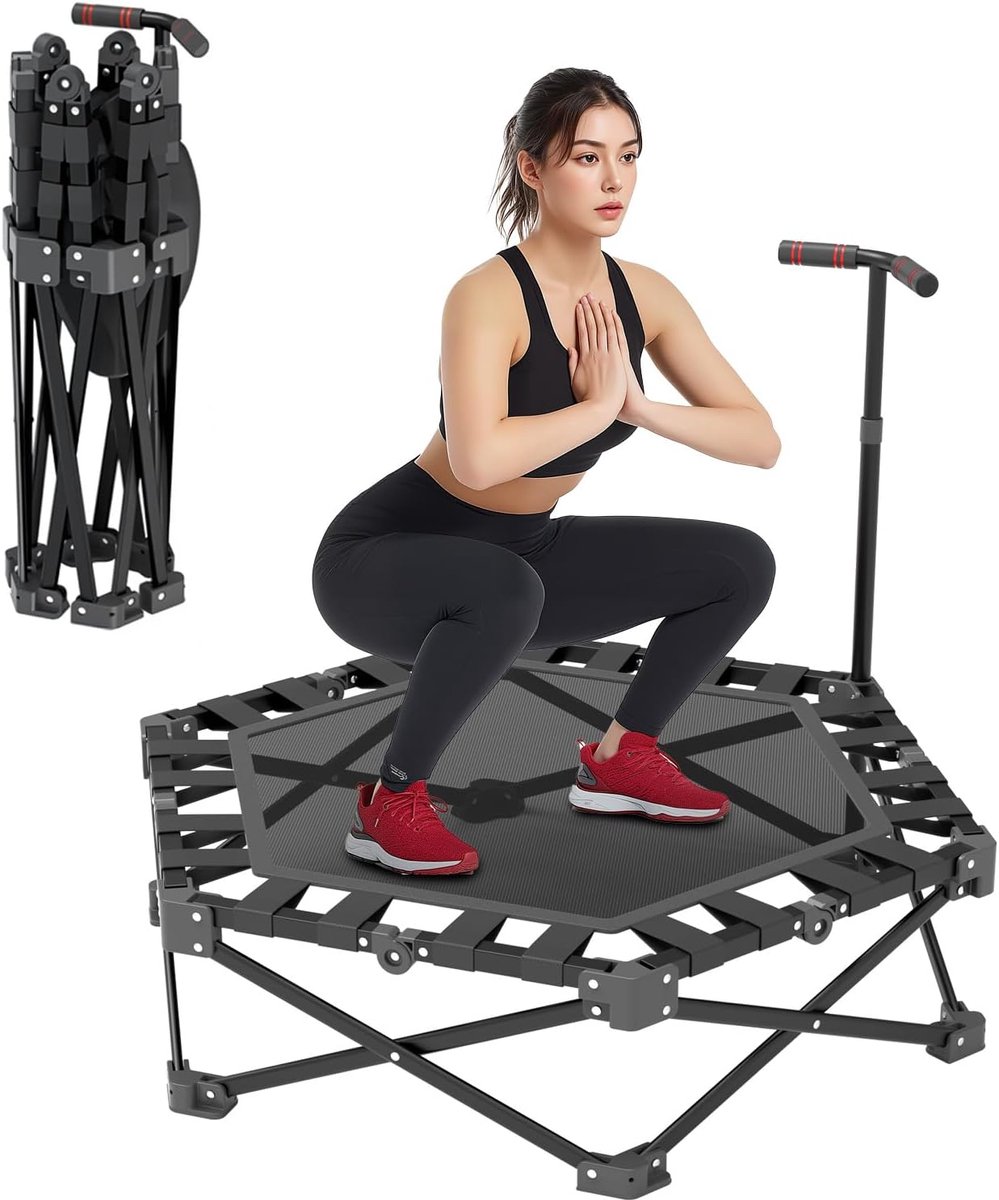 Fitness trampoline 106 cm - opvouwbaar mini trampoline - 3-hoogte verstelbare handgreep - ideaal voor kleine ruimtes - ShopVlot