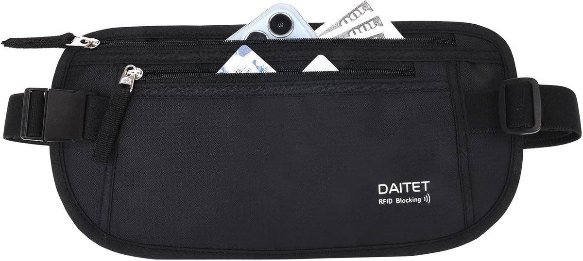 RFID Blocking Money Belt - Slim Waist Bag - Zwart - Ideaal voor reizen en hardlopen - ShopVlot