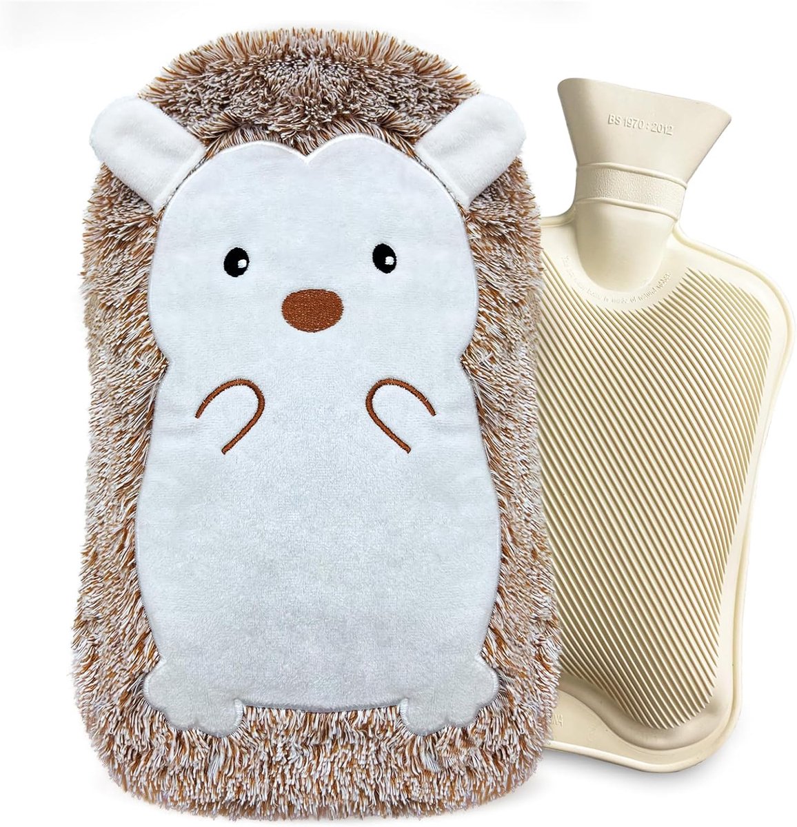Warmwaterkruik 2 Liter - Schattig Egel ontwerp - Fluffy faux fur hoes - Ideaal voor handen en voeten - ShopVlot