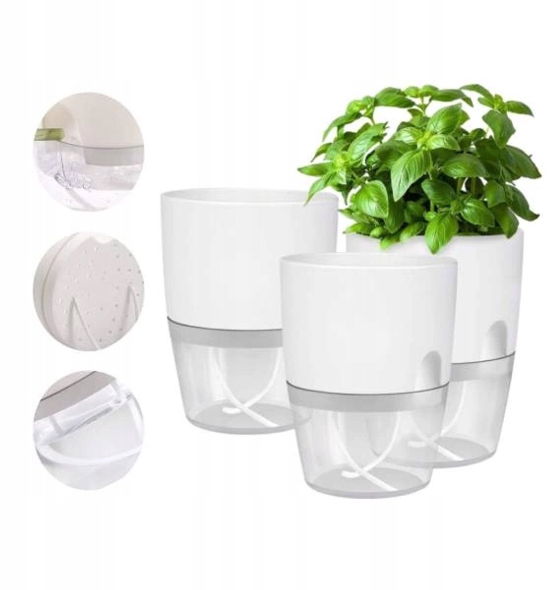 Zelfwaterende Pot 15cm Wit met Watergeefsysteem
