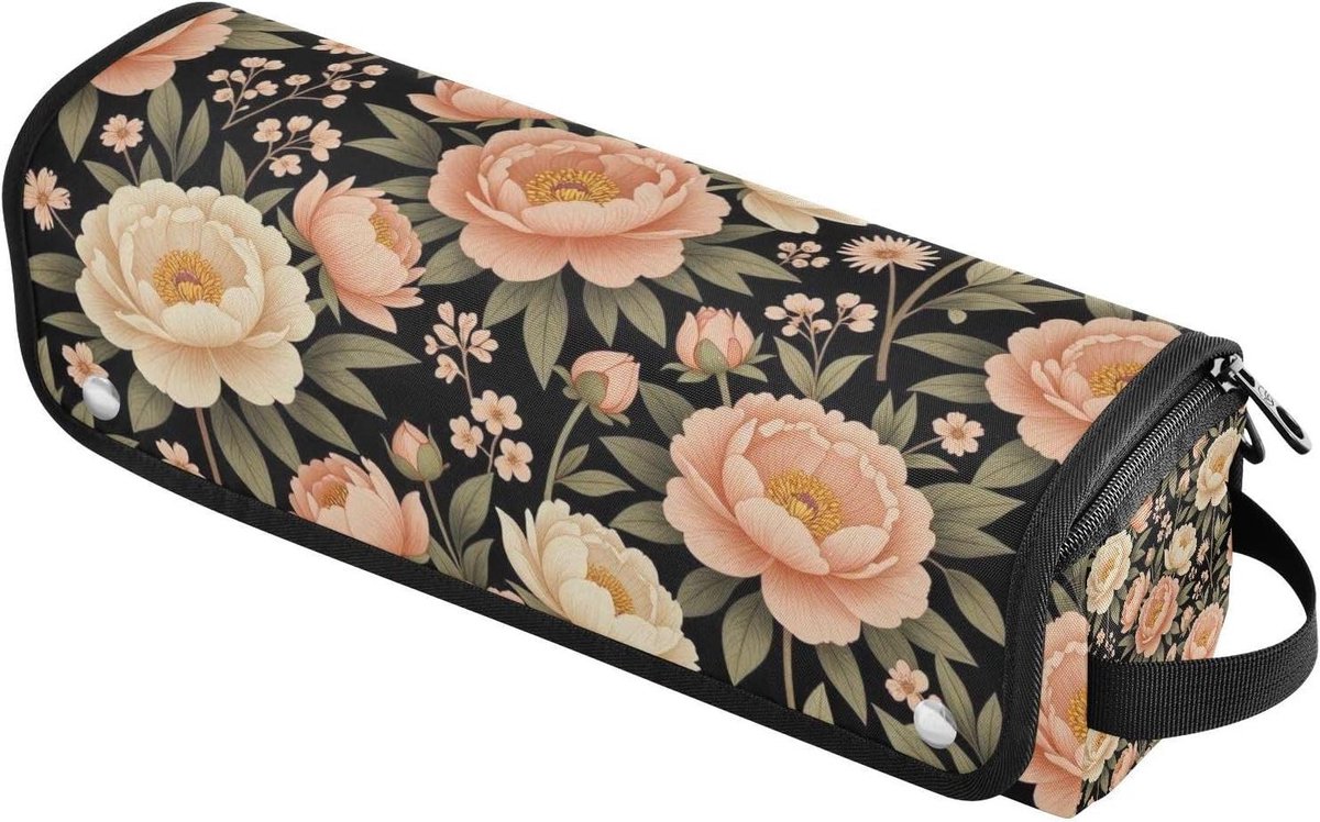 Haarstyling Tas - Reistas Organizer - Reizen en Organiseren - Inclusief Hittebestendige Mat - 37 cm - Donkerroze Bloem