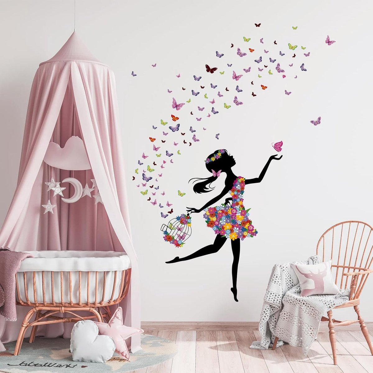 Muurstickers Vlinder Meisje - Bloemen Meisjes - Veilige Vinyl Decoratie - Plezier voor Kinderkamer - ShopVlot