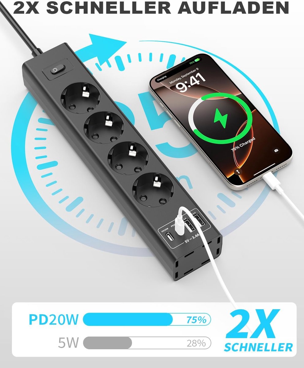 Stekkerdoos 4-voudig met USB - Compact ontwerp - Voor eenvoudig opladen - Ideaal voor thuis en op kantoor - ShopVlot