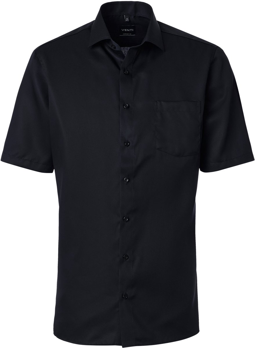 VENTI modern fit overhemd - korte mouw - twill - zwart - Strijkvrij - Boordmaat: 39 (EU maat: M)