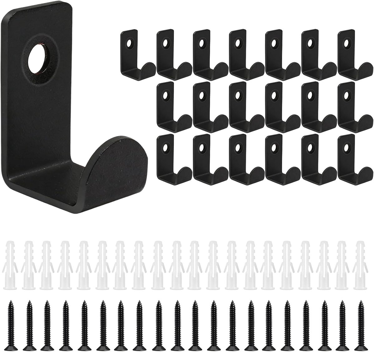 Wandhaken 20 stuks - Zwart met schroeven - Retro ontwerp - Ideaal voor kleding en handdoeken - SnelShoppen