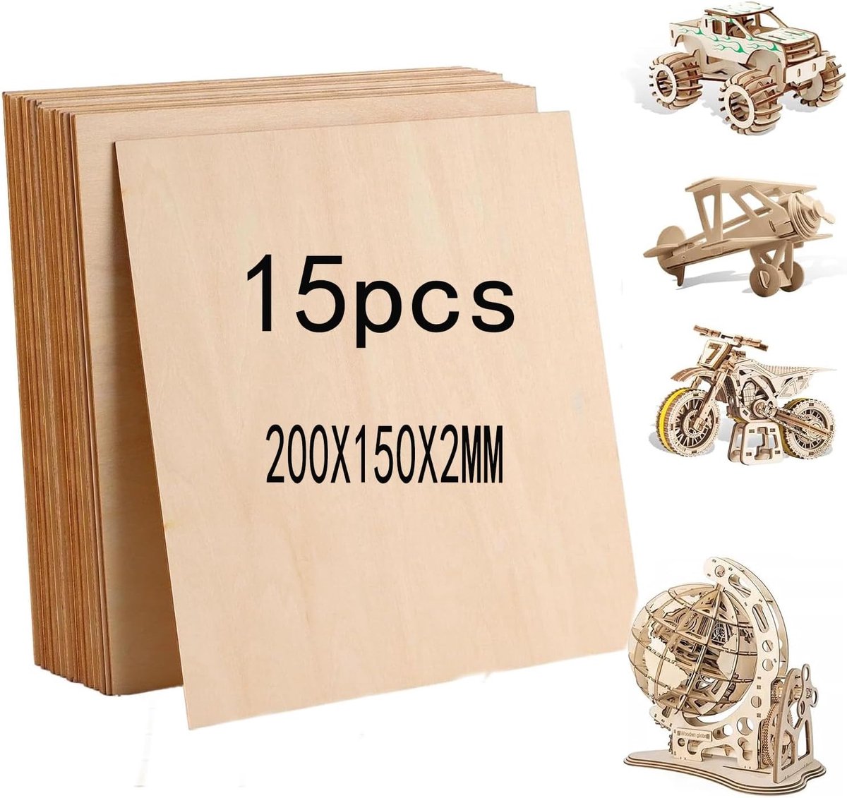 Multiplexplaten 2 mm - populierenhout 200 x 150 mm - flexibel en duurzaam - ideaal voor knutselen - SnelShoppen