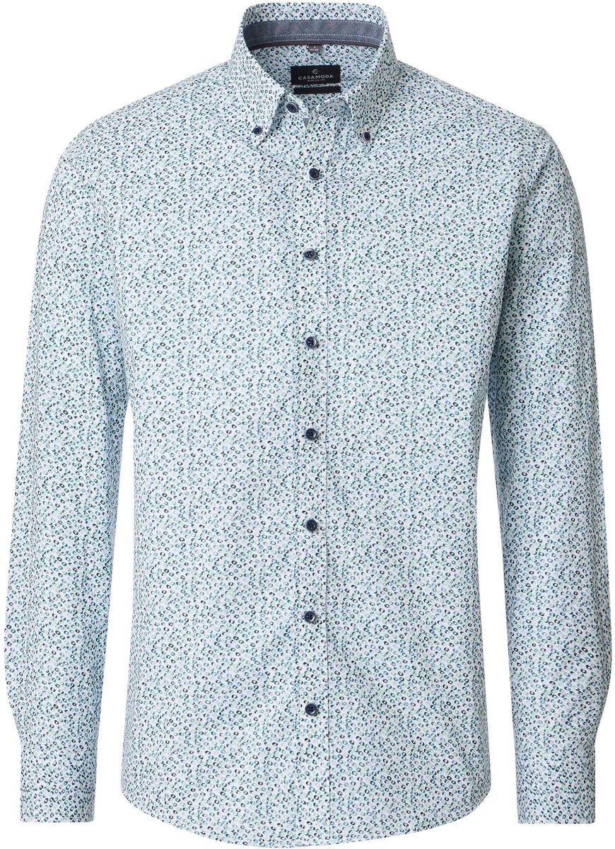 CASA MODA Sport casual fit overhemd - popeline - wit met licht- en donkerblauw dessin