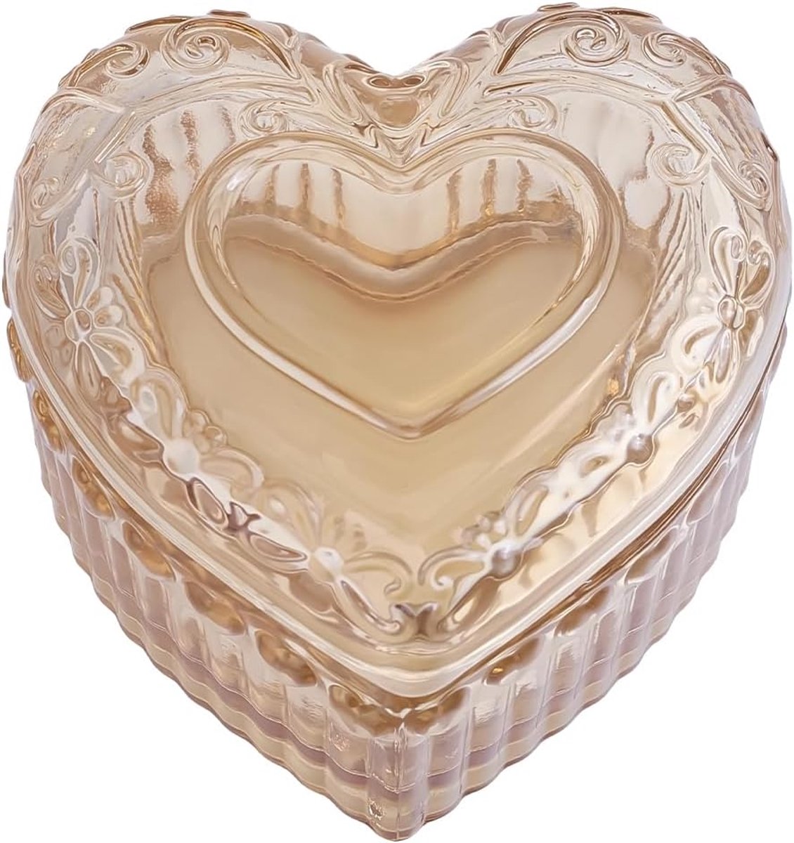Sieradenbox hartvormig 9 cm - Geel vintage - Elegante kristallen opbergdoos - Perfect voor ringen en oorbellen - SnelShoppen