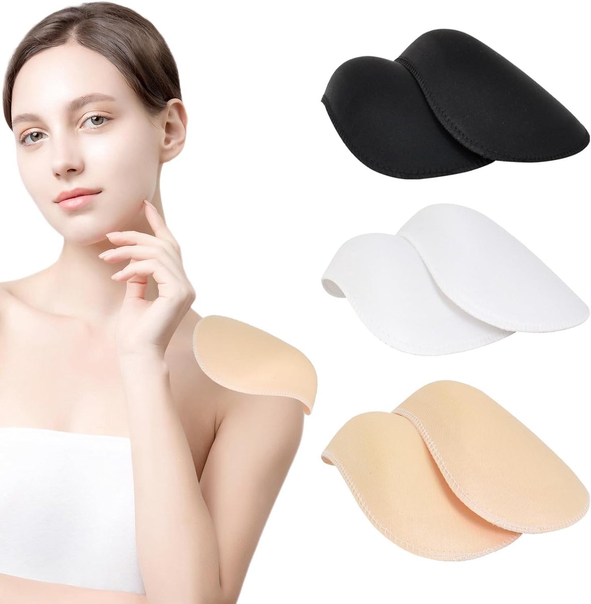 Schouderpads 10mm - 3 paar in zwart, huidskleur en wit - zacht en flexibel - ideaal voor comfortabele kleding - SnelShoppen