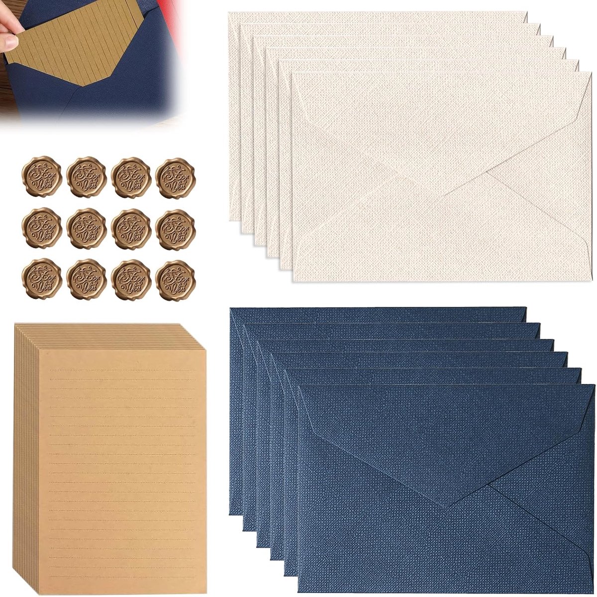 Briefpapier set 44 stuks - vintage design - inclusief enveloppen en waszegels - perfect voor liefdesbrieven - SnelShoppen