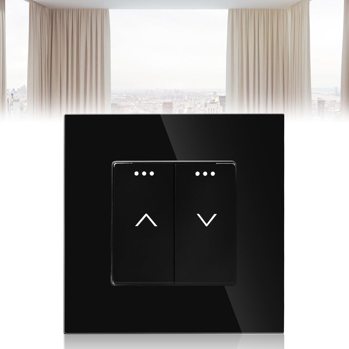 SnelShoppen - Mechanische Rolgordijn Schakelaar, Inbouw, Flush-Montage, Moderne Sensor, Glazen Knop, Zwart, Voor Woonkamer en Binnengebruik
