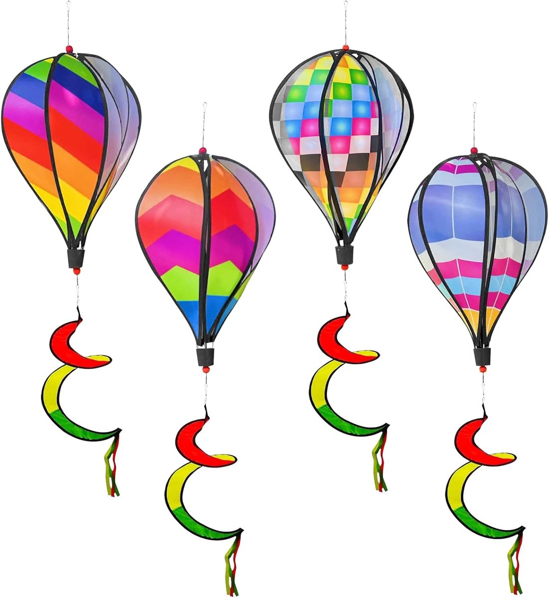 Windspinner luchtballon 110 cm - 4 kleurrijke ballonnen - sfeervolle decoratie - ideaal voor tuin en balkon - SnelShoppen