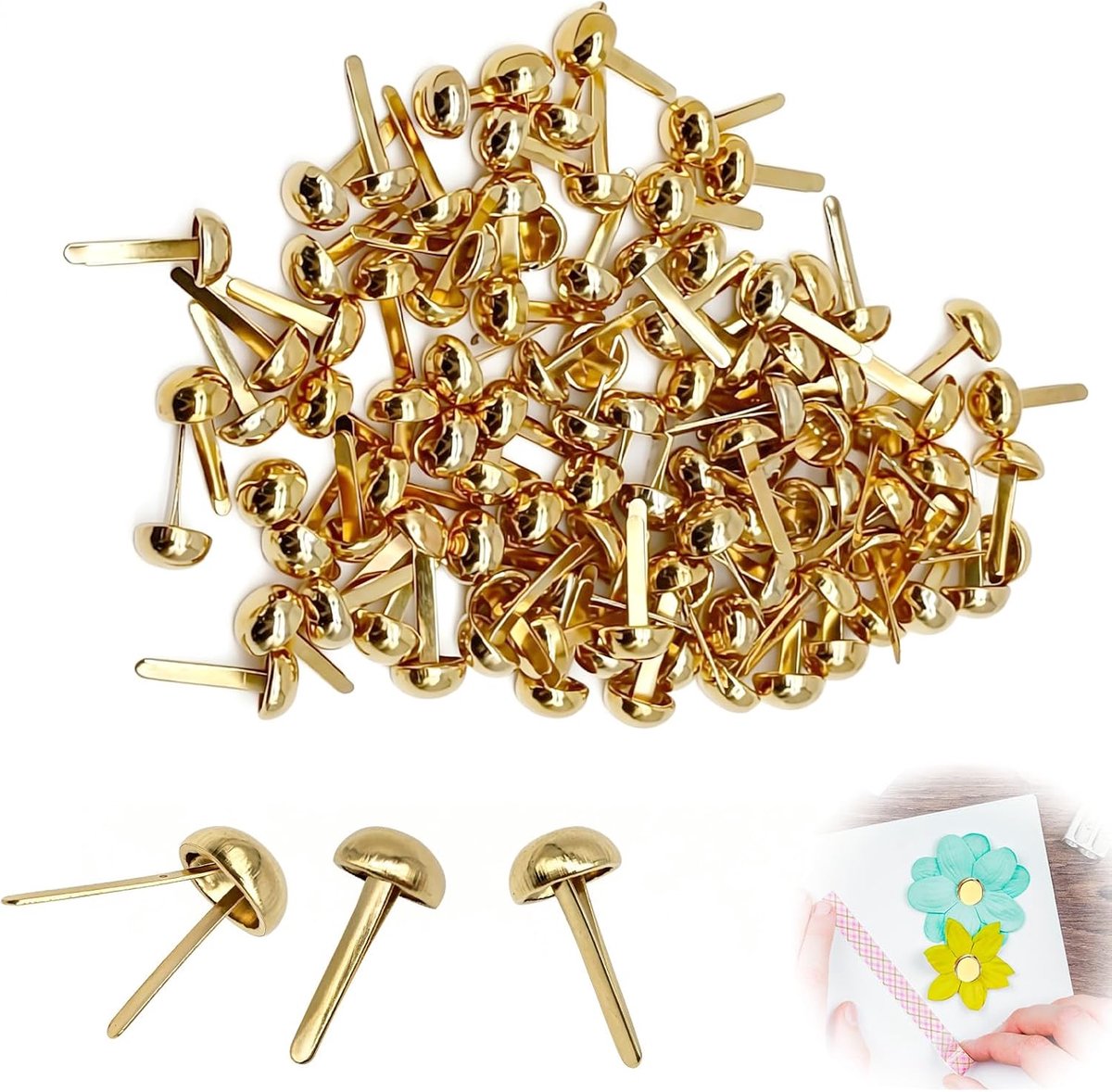 Mini brads 100 stuks - gouden metalen klemmen - ronde kop - ideaal voor scrapbooking - SnelShoppen