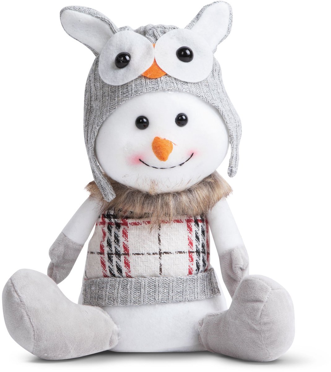 Kerst sneeuwpop decoratie - met uilenmuts - 30 x 20 x 14 cm 1 Stuks [58729B]