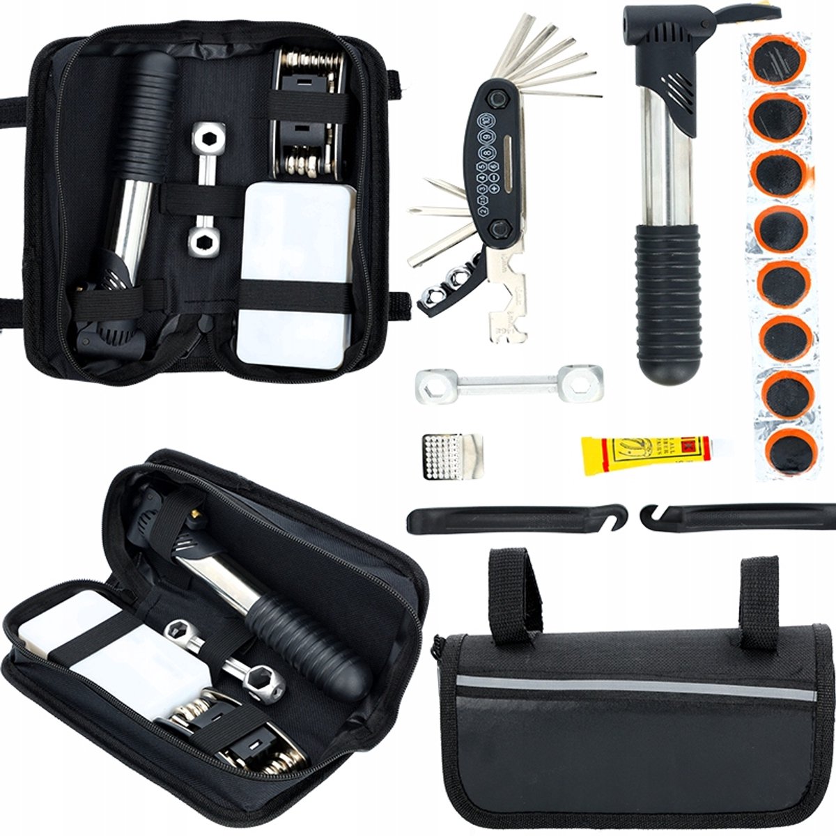 Complete Fietsreparatieset: Pomp, Gereedschap, Bandenlichters & Bandenplakkers