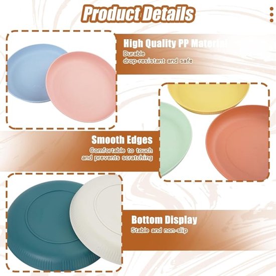 Set van 10 kunststof borden met 10 fruitvorken - Herbruikbare eetborden voor picknick, camping, pasta en salade - Vaatwasser- en magnetronbestendig - PromoHome — afbeelding 3