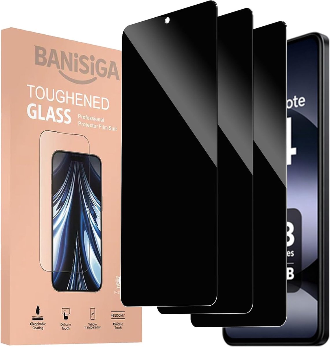 Privacybeschermfolie voor Xiaomi Note 14 - 3 stuks - 9H hardheid - voorkomt informatielekken - ShopVlot