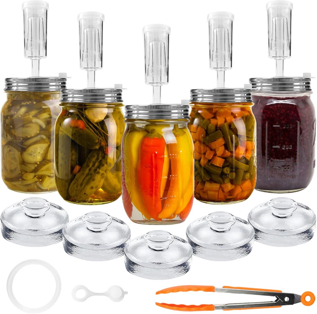 Fermentatiekit 28-delig - RVS deksels - Glazen gewichten en luchtlocks - Ideaal voor huisgemaakt fermenteren - SnelShoppen