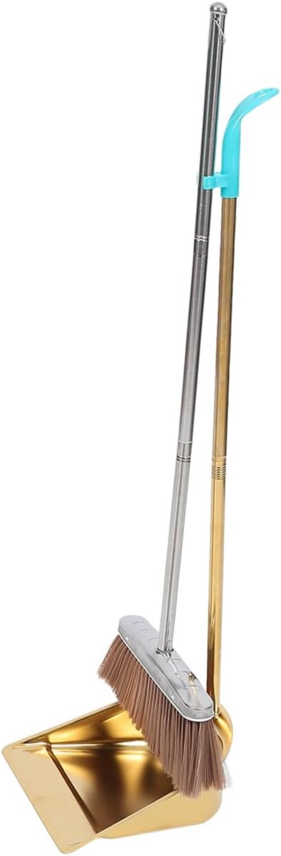 Tafelbezem en Stoffer Set - Stoffer en Blik - Vloeren Schoonmaken - Roestvrij Staal - 90 cm - Goud