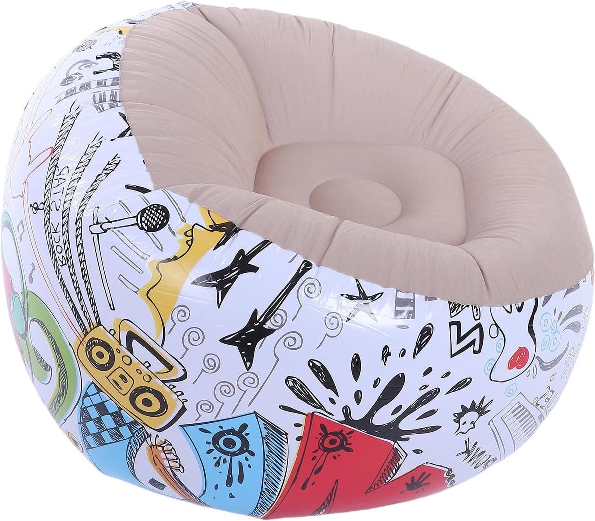 Opblaasbare Zitzak - Opblaasfauteuil Zitzak Stoel - Ontspannen Zitten - Ergonomische Rugleuning - 120 x 120 x 70 cm - Wit